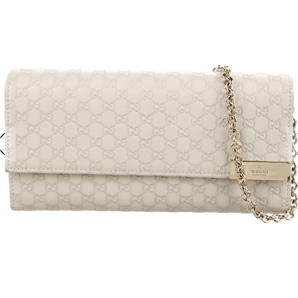 Gucci Beige Embossed Clutch with Chain - Picture 1 of 6